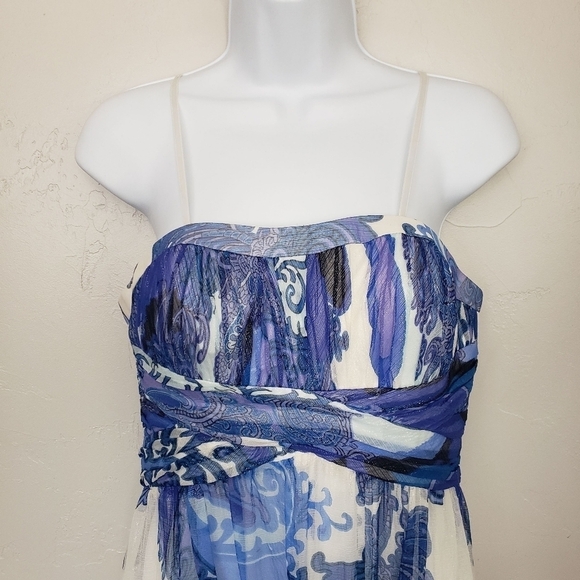 Aidan Mattox Women's 8 Paisley Maxi Dress Silk Blend Blue White Purple Formal - Picture 8 of 10